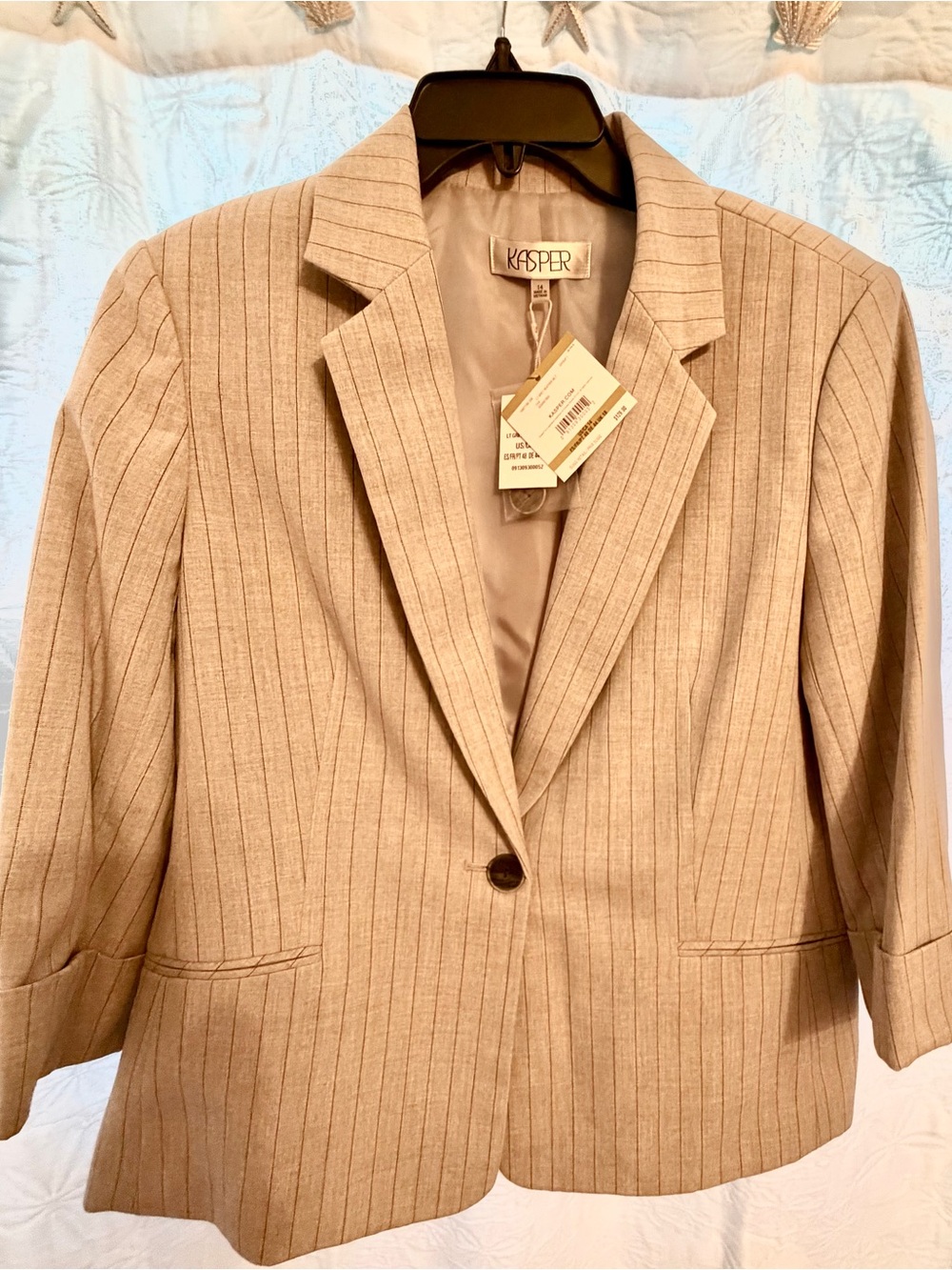 Kasper Women's Beige Pinstripe Single-Button Blazer
